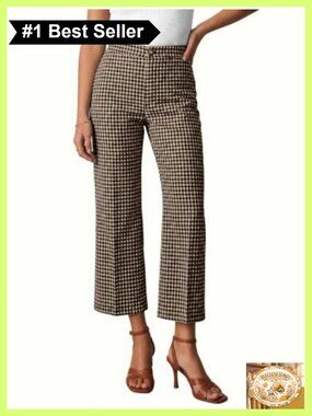 Gingham Plaid Cropped Trousers High Waist Wide Leg Pants Pockets